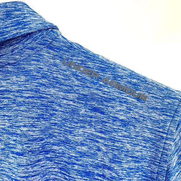 Under Armour Size Youth XL Polo Shirt‎ Blue Heather Short Sleeve Heat Gear Loose - Picture 3 of 4